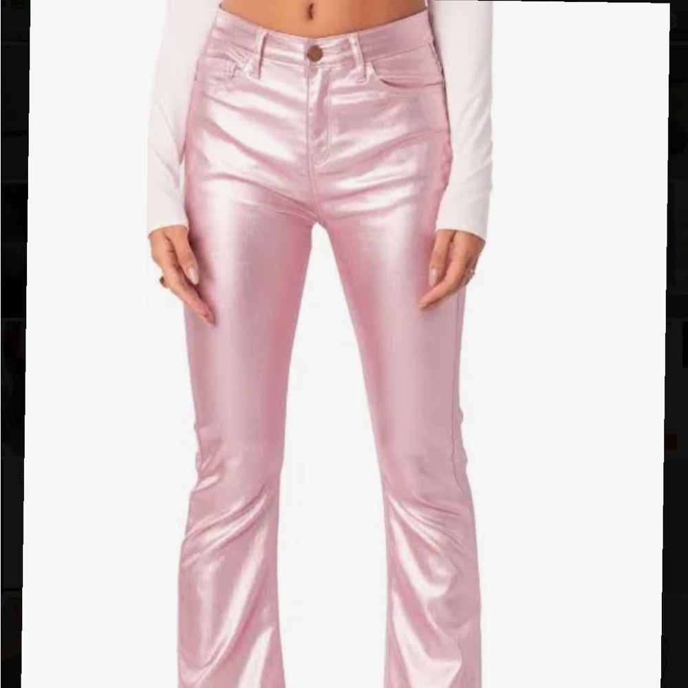 Shiny Pink Flared Pants